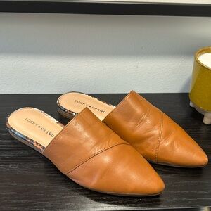 LUCKY BRAND TAN LEATHER MULES